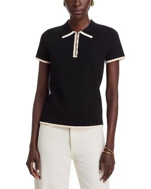 Tahari Short Sleeve Tipped Polo Sweater - Black