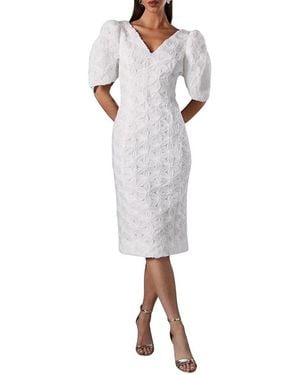 Coast Floral Pleated Sleeve Pencil Dress - White