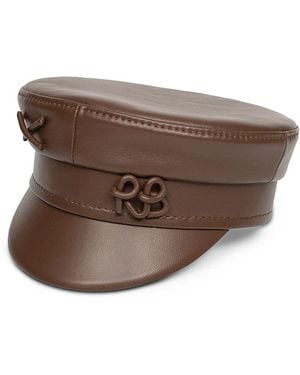Ruslan Baginskiy Monogram Embellished Leather Baker Boy Cap - Brown