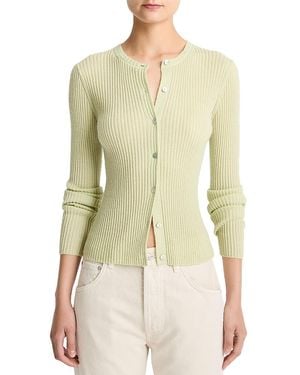 Vince Cashmere & Silk Ribbed Cardigan - Green