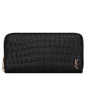 Saint Laurent Tiny Cassandre Zip-Around Wallet - Black
