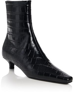 TOTEME Slim Croc Embossed Ankle Boots - Black