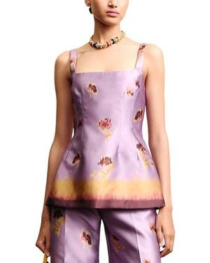 ALÉMAIS Ellis Matte Satin Tailored Peplum Top - Purple