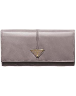 Prada Large Leather Wallet - Gray