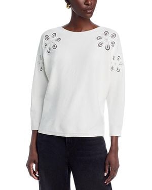 Sioni Flower Embellished Dolman Sleeve Sweater - White