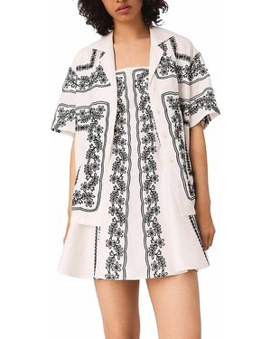 Maje Short-Sleeve Embroidered Shirt - White