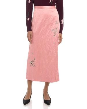 Erdem Textured Satin Pencil Midi Skirt - Pink