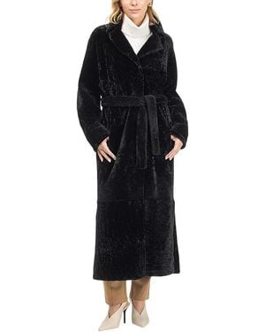 Gorski Reversible Textured Shearling Lamb Coat With Side Slits, Belt - Black