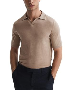 Reiss Duchie Short Sleeve Open Collar Merino Polo Shirt - Gray