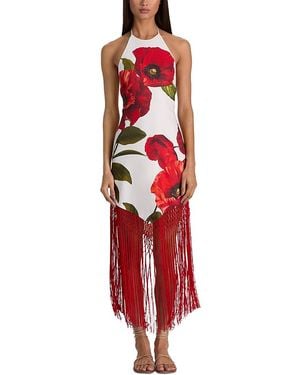 Alice + Olivia Mallory Halter Fringe Hem Dress - Red