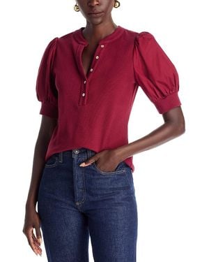 SINGLE THREAD Puff Sleeve Henley Top - Red