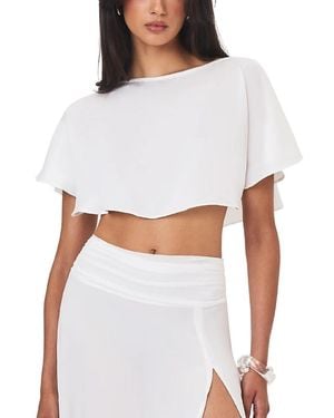 Miss Circle Yarae Satin Boat Neck Cape Top - White