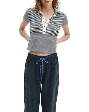 Rag & Bone The Knit Button Stripe Tee - Blue