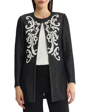 Ming Wang Plus Size Filigree Jacquard Knit Jacket - Black