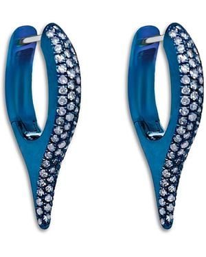 Meira T Diamond Elongated Spike Huggie Hoop Earrings - Blue