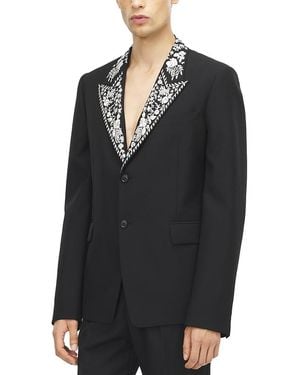 McQueen Wool Blend Floral Lapel Blazer - Black