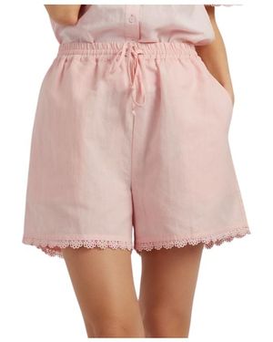 Chinti & Parker Sienna Linen-Blend Scallop Edge Shorts - Pink