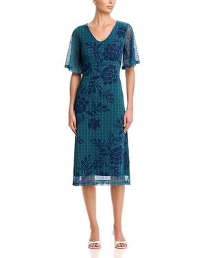 Johnny Was Double V Neck Mesh Midi Dress - Blue