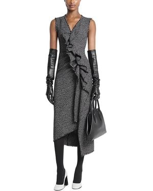 Michael Kors Tweed Frayed Ruched Sheath Dress - Black