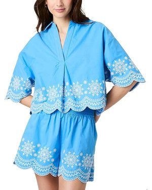 French Connection Alissa Cotton Embroidered Top - Blue