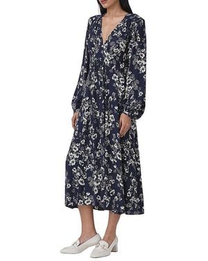 Ghost Wren Floral V Neck Midi Dress - Blue