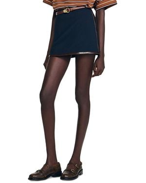 Sandro Leather Trim Mini Skirt - Blue