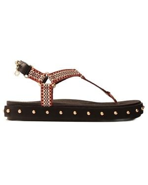 Maje Studded T Strap Sandals - Brown