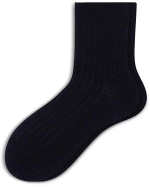 Hue Ribbed Cropped Crew Socks - Blue
