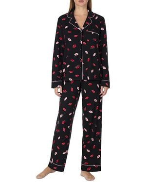 Kate Spade Brushed Jersey Notch Collar Pajama Set - Black