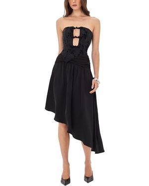 Miss Circle Yoseline Velvet Lace Cutout Asymmetrical Satin Midi Dress - Black