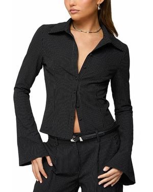 Edikted Pinstripe Tailored Button Up Shirt - Black