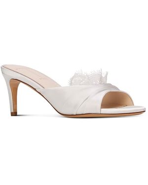 Black Suede Studio Lace Trim Satin Slide Sandals - Multicolor