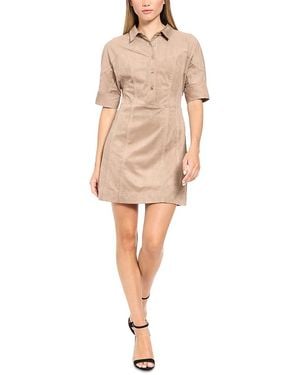 Luxely Faux Suede Fit & Flare Mini Dress - Natural