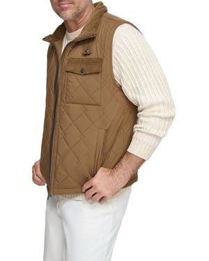 Andrew Marc Barnet Quilted Corduroy Trimmed Water Resistant Vest - Natural