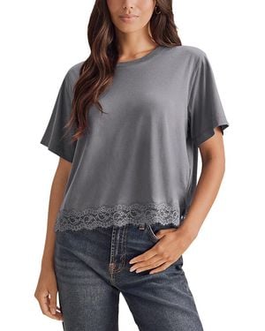 Splendid Lainey Lace Trim Short Sleeve Tee - Gray
