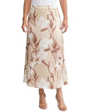 Misook Flared Floral Print Silk Maxi Skirt - Natural