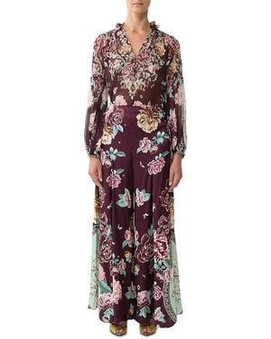 CAMILLA Silk Floral Lace Up Pants - Red