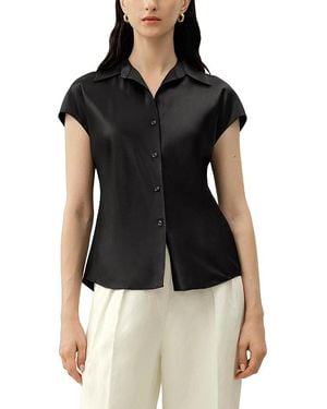 LILYSILK Bias Cut Cap-Sleeve Silk Shirt - Black