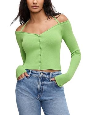 GOOD AMERICAN Stretch Rib Knit Off Shoulder Top - Green