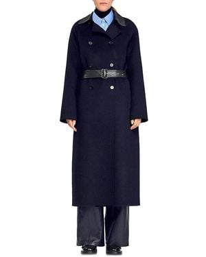 Sandro Long Wool And Leather Coat - Blue