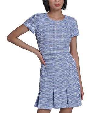 KARL LAGERFELD Short Sleeve Boucle Tweed A Line Dress - Blue