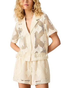 Steve Madden Sandra Fish Sheer Lace Camp Shirt - Natural