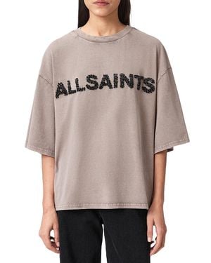 AllSaints Amelie Embroidered Tee - Gray