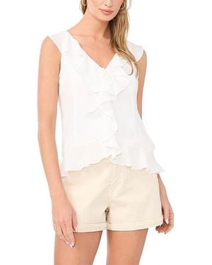 1.STATE V Neck Ruffle Front Top - White