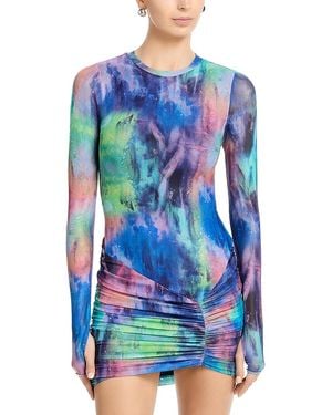 AFRM Mirza Long Sleeve Ruched Skirt Dress - Blue