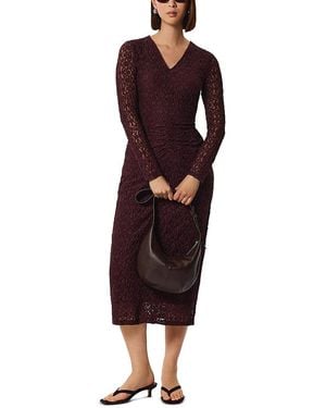 Whistles Ruched Bodice Lace Dress - Red