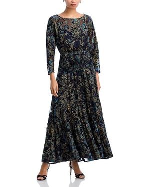 Aqua Velvet Burnout Maxi Boho Dress - Black