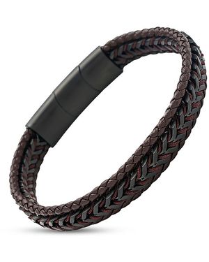 Link Up Woven Leather & Stainless Steel Bracelet - Black