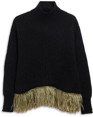 La DoubleJ High Kick Feather Trim Sweater - Black