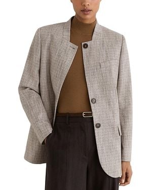 Reiss Gia Collarless Check Jacket - Brown